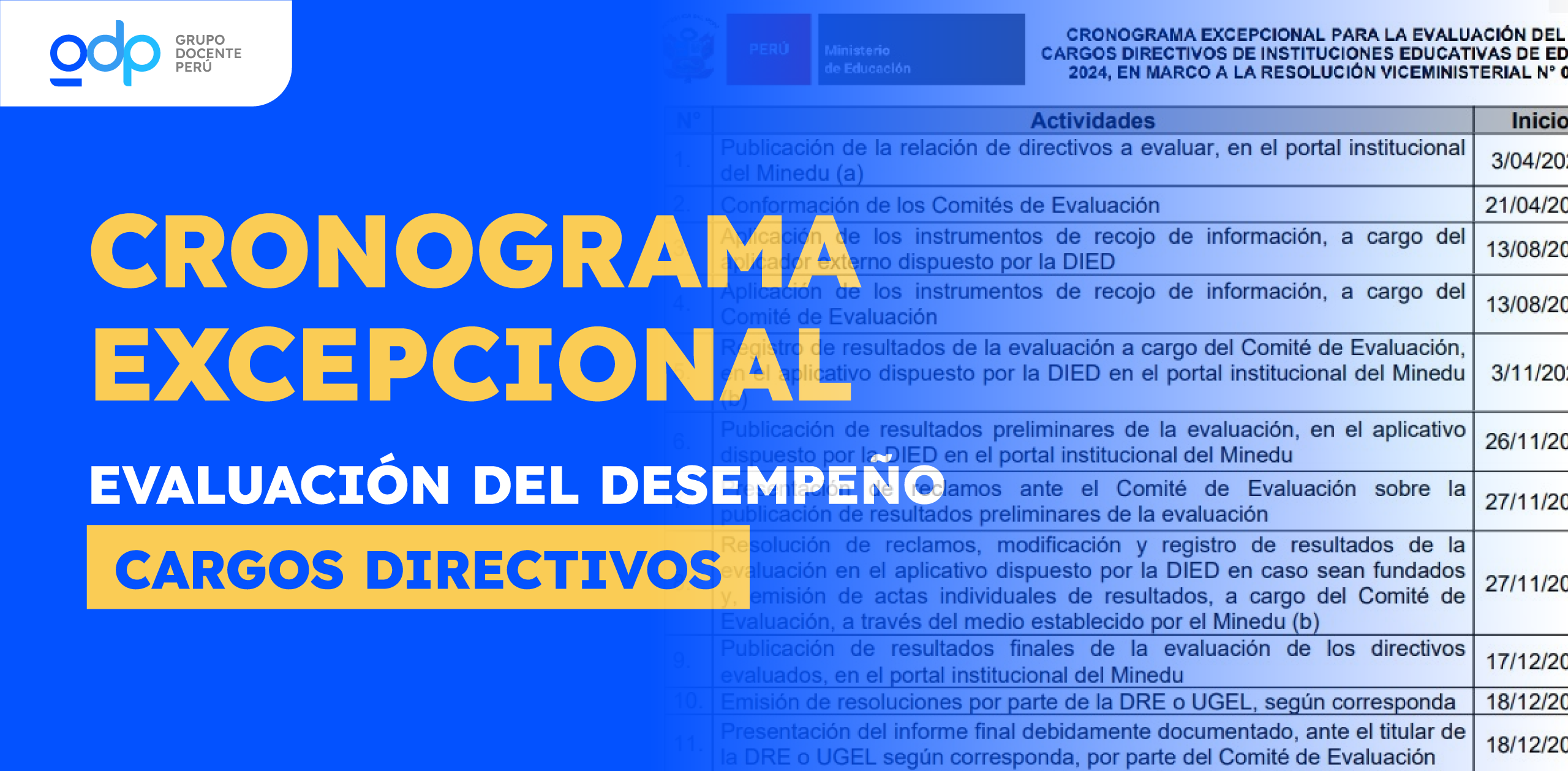 CRONOGRAMA EXCEPCIONAL DE LA EVALUACIÓN DEL DESEMPEÑO EN CARGOS DIRECTIVOS